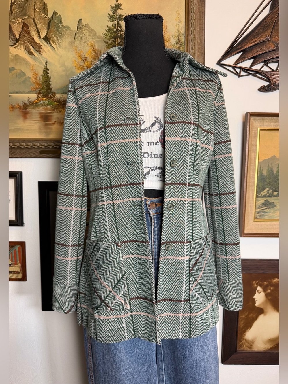 Vintage 1960s-70s JANTZEN Herringbone Tweed-Stlye Lightweight Polyester Jacket